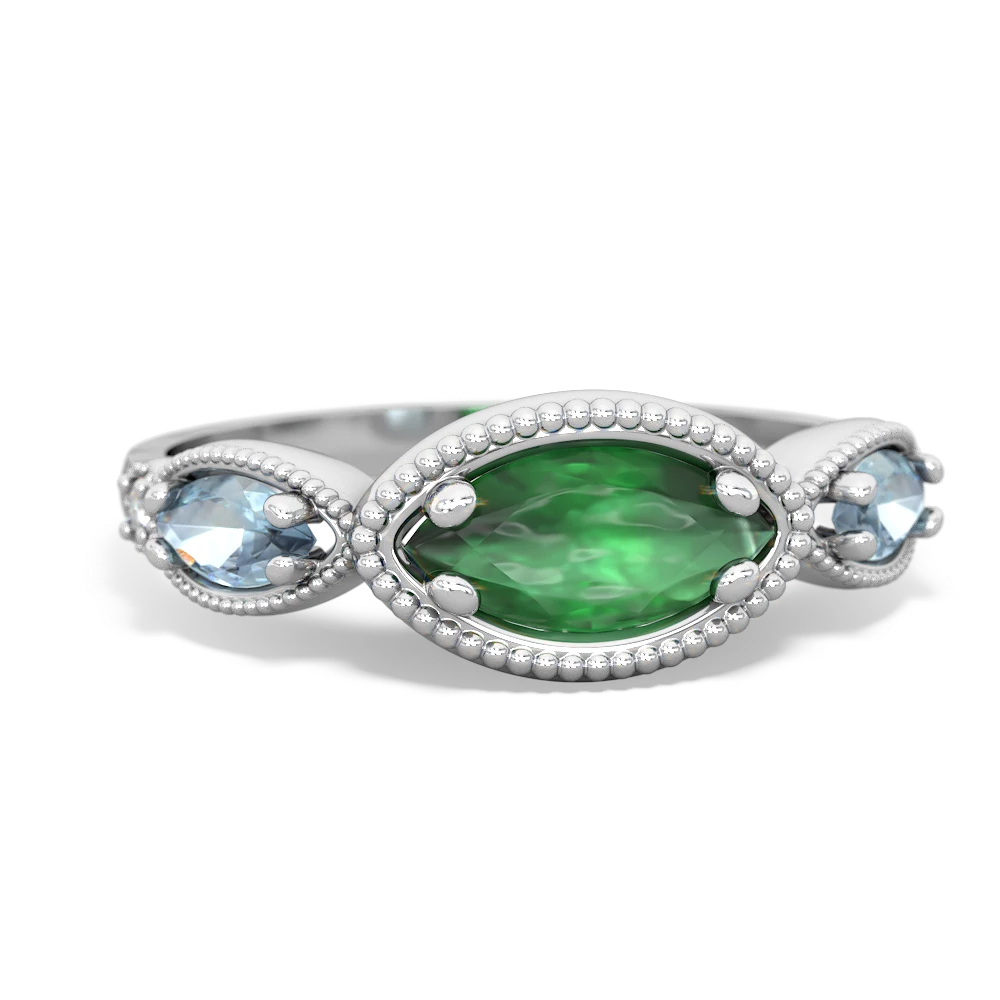 Emerald Milgrain Marquise 14K White Gold ring R5700