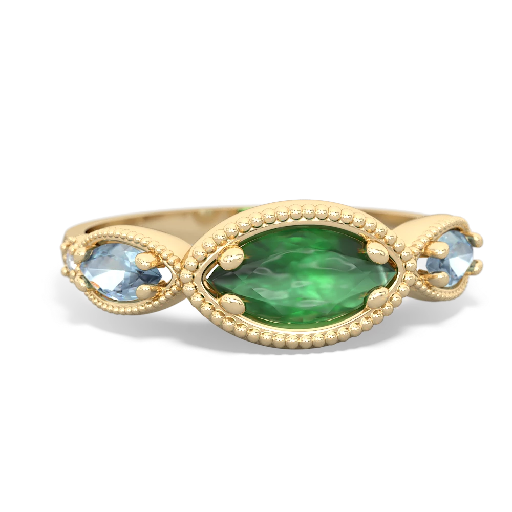 Emerald Milgrain Marquise 14K Yellow Gold ring R5700