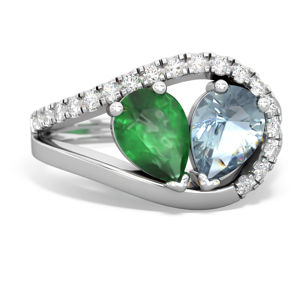 Emerald Nestled Heart Keepsake 14K White Gold ring R5650