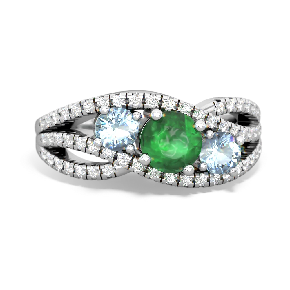 Emerald Three Stone Aurora 14K White Gold ring R3080