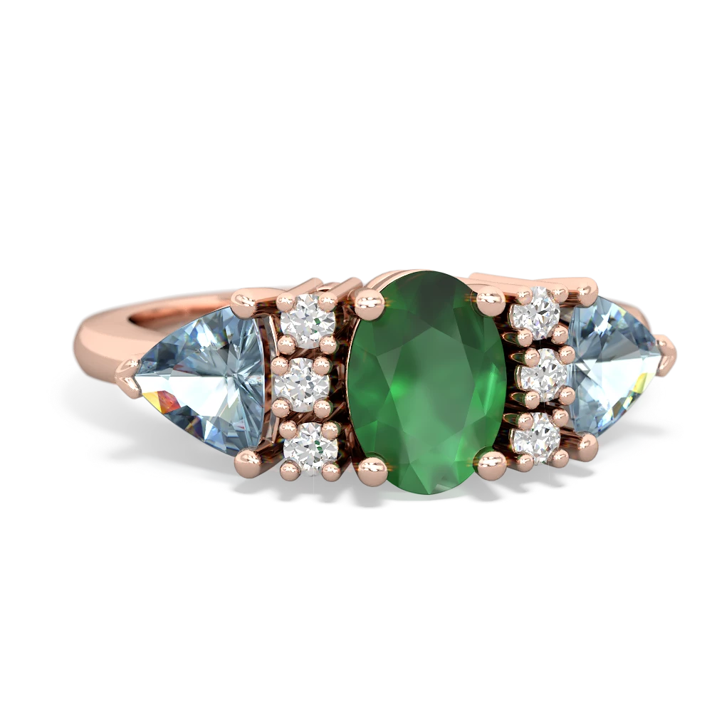 Emerald Antique Style Three Stone 14K Rose Gold ring R2186