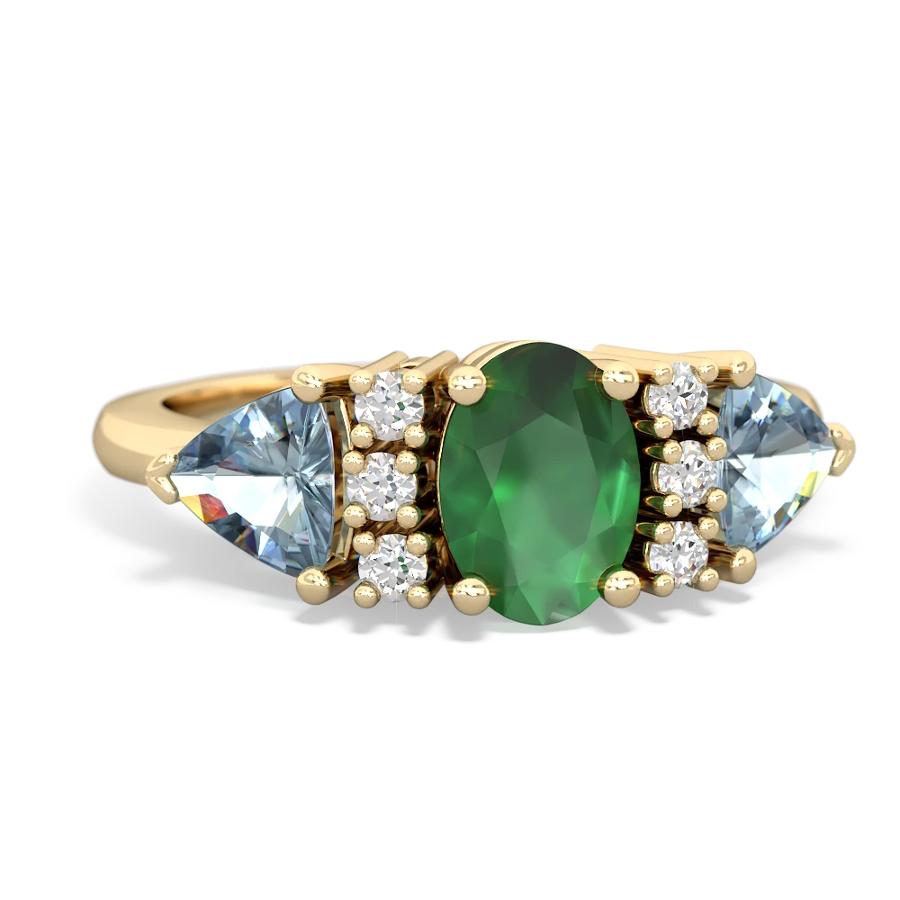 Emerald Antique Style Three Stone 14K Yellow Gold ring R2186