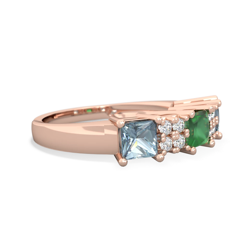 Emerald Three Stone Diamond Cluster 14K Rose Gold ring R2592