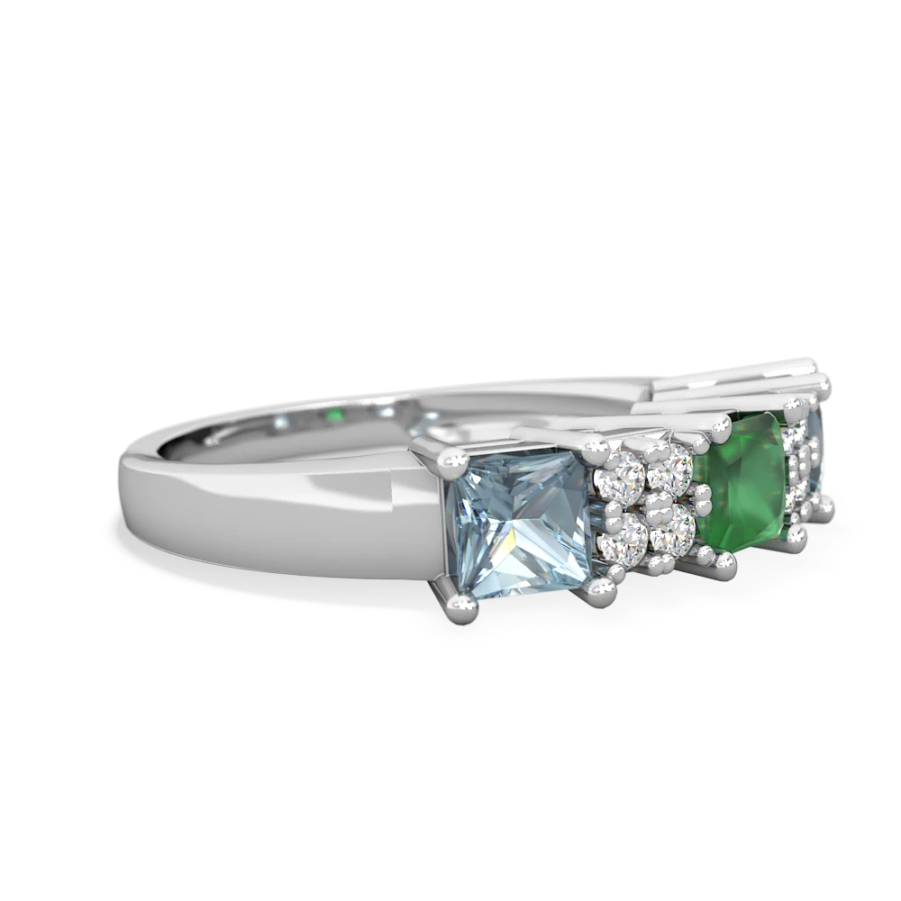 Emerald Three Stone Diamond Cluster 14K White Gold ring R2592