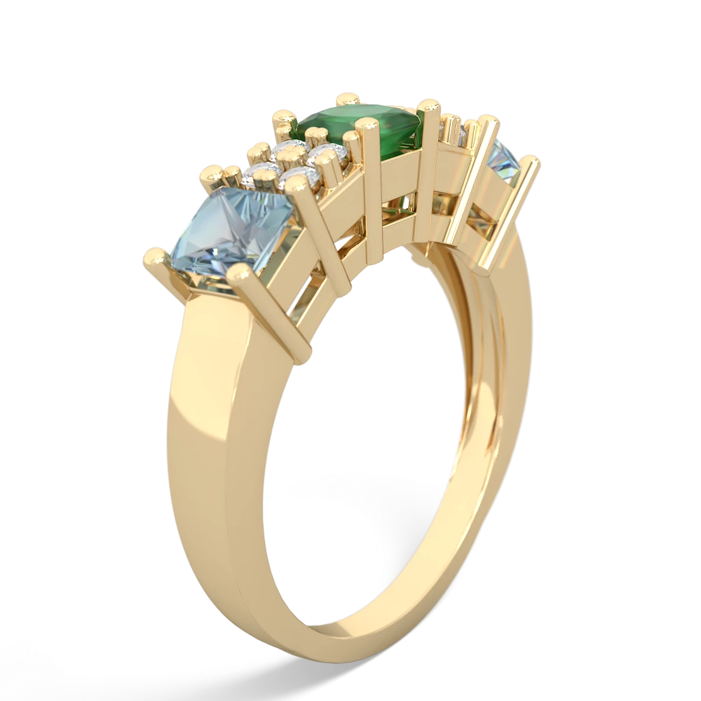 Emerald Three Stone Diamond Cluster 14K Yellow Gold ring R2592