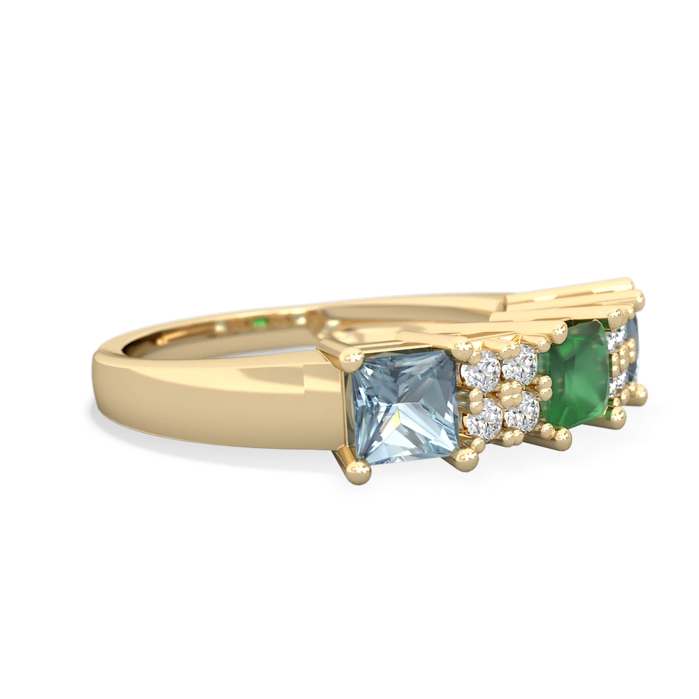 Emerald Three Stone Diamond Cluster 14K Yellow Gold ring R2592