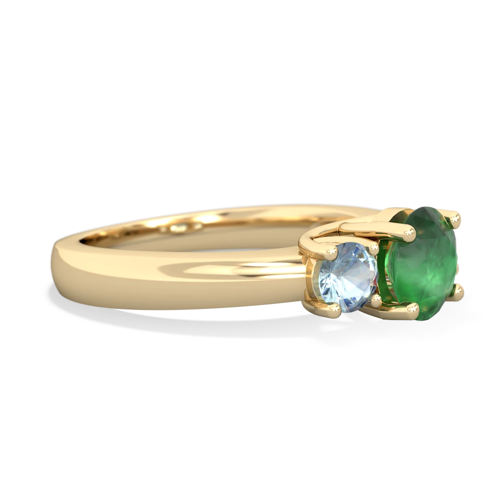 Emerald Three Stone Round Trellis 14K Yellow Gold ring R4018