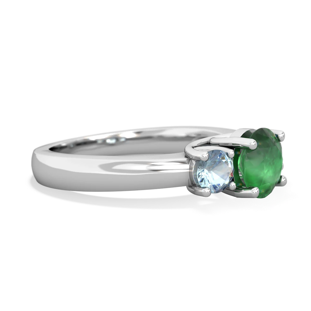 Emerald Three Stone Round Trellis 14K White Gold ring R4018