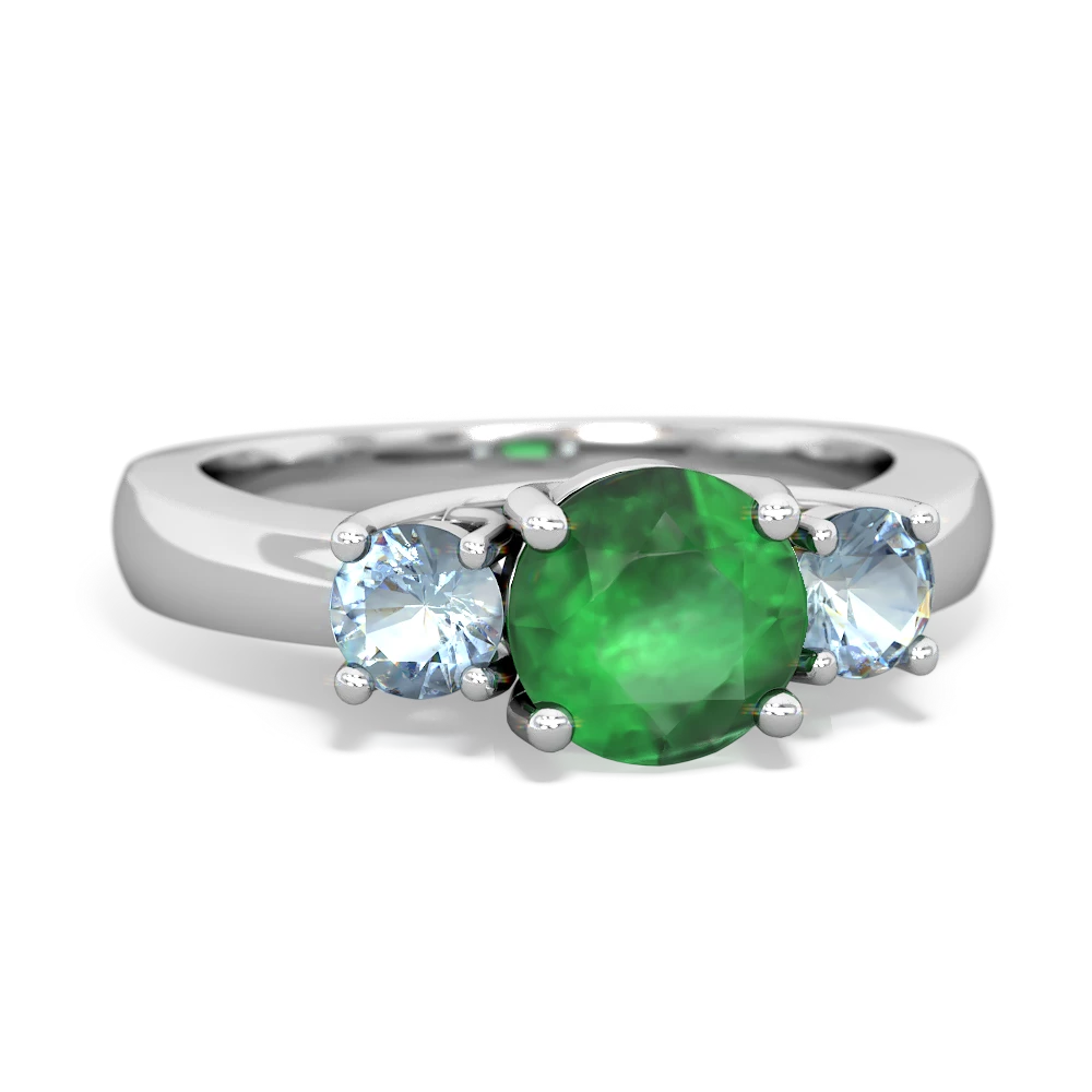 Emerald Three Stone Round Trellis 14K White Gold ring R4018