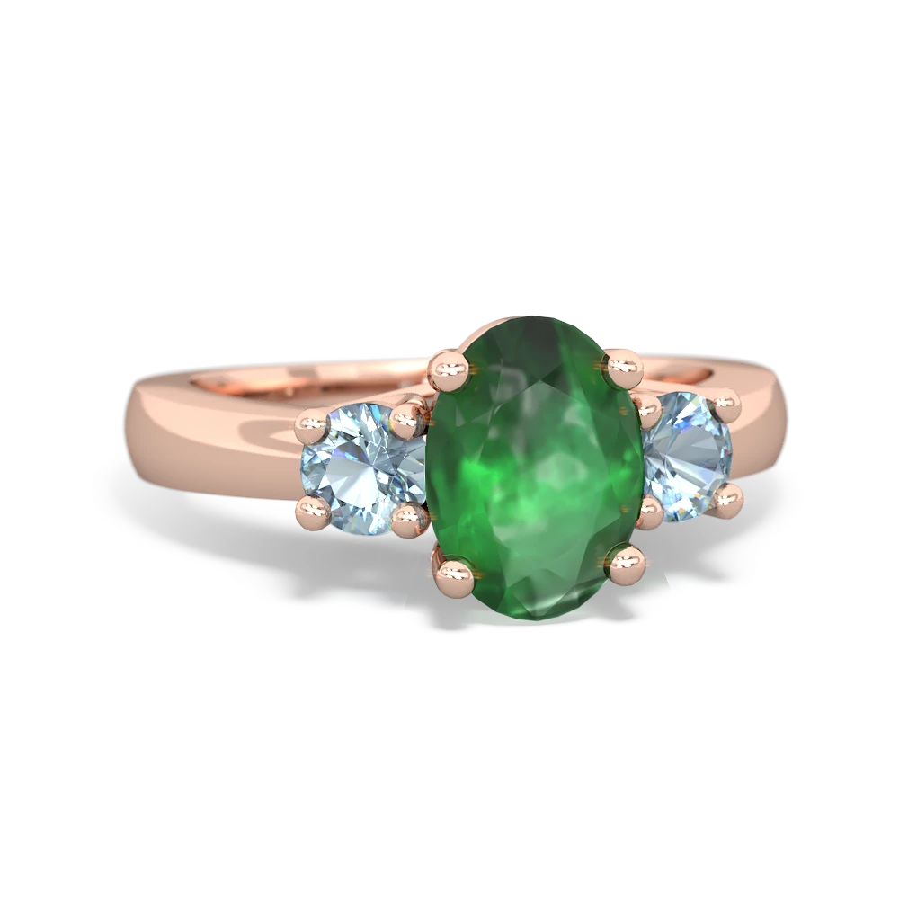 Emerald Three Stone Oval Trellis 14K Rose Gold ring R4024