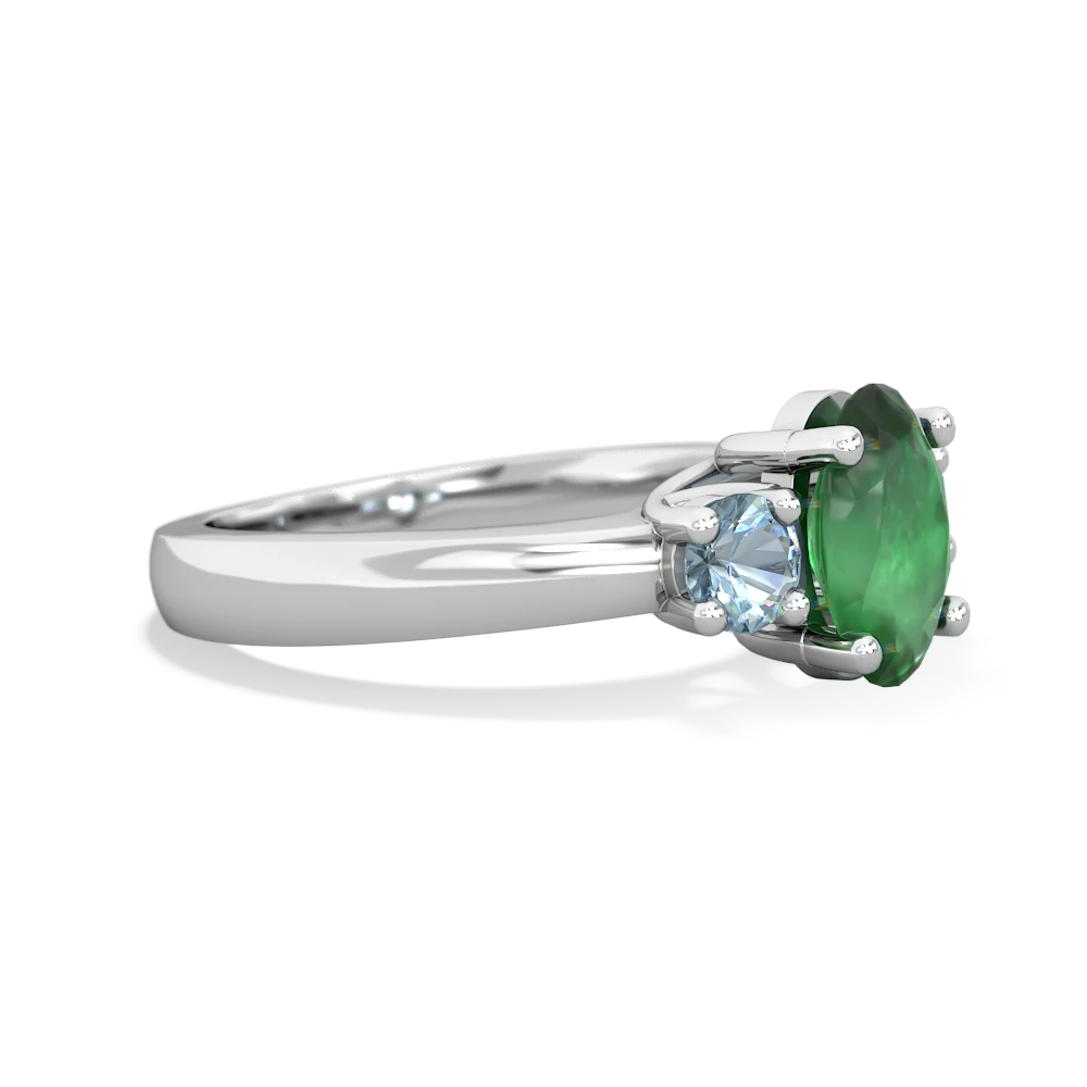 Emerald Three Stone Oval Trellis 14K White Gold ring R4024