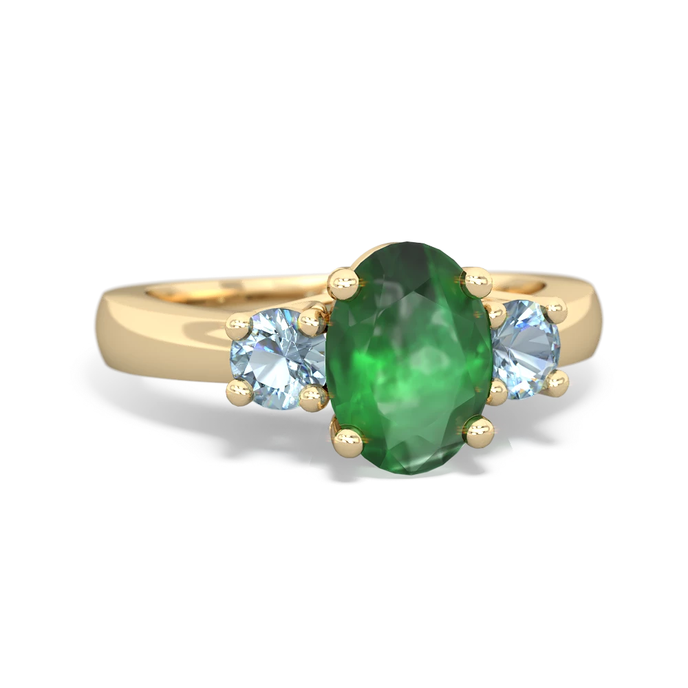 Emerald Three Stone Oval Trellis 14K Yellow Gold ring R4024