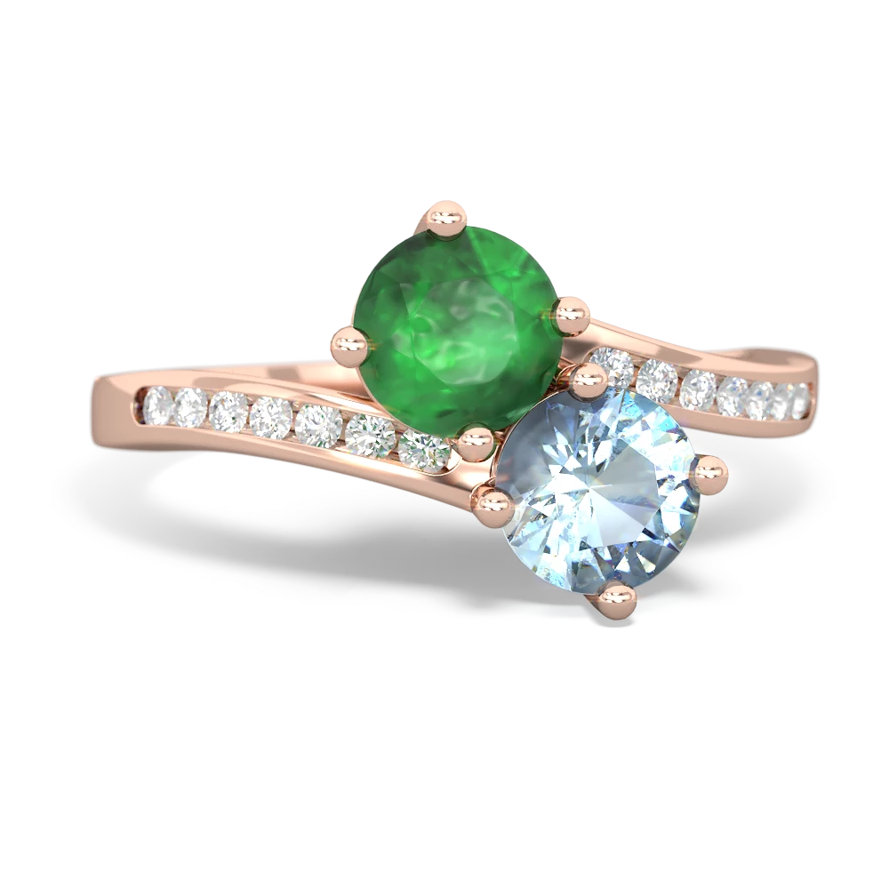 Emerald Channel Set Two Stone 14K Rose Gold ring R5303