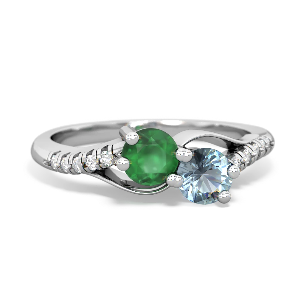 Emerald Infinity Pave Two Stone 14K White Gold ring R5285