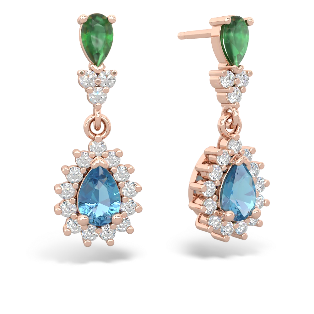 Emerald Halo Pear Dangle 14K Rose Gold earrings E1882