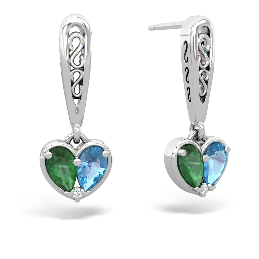 Emerald Filligree Heart 14K White Gold earrings E5070