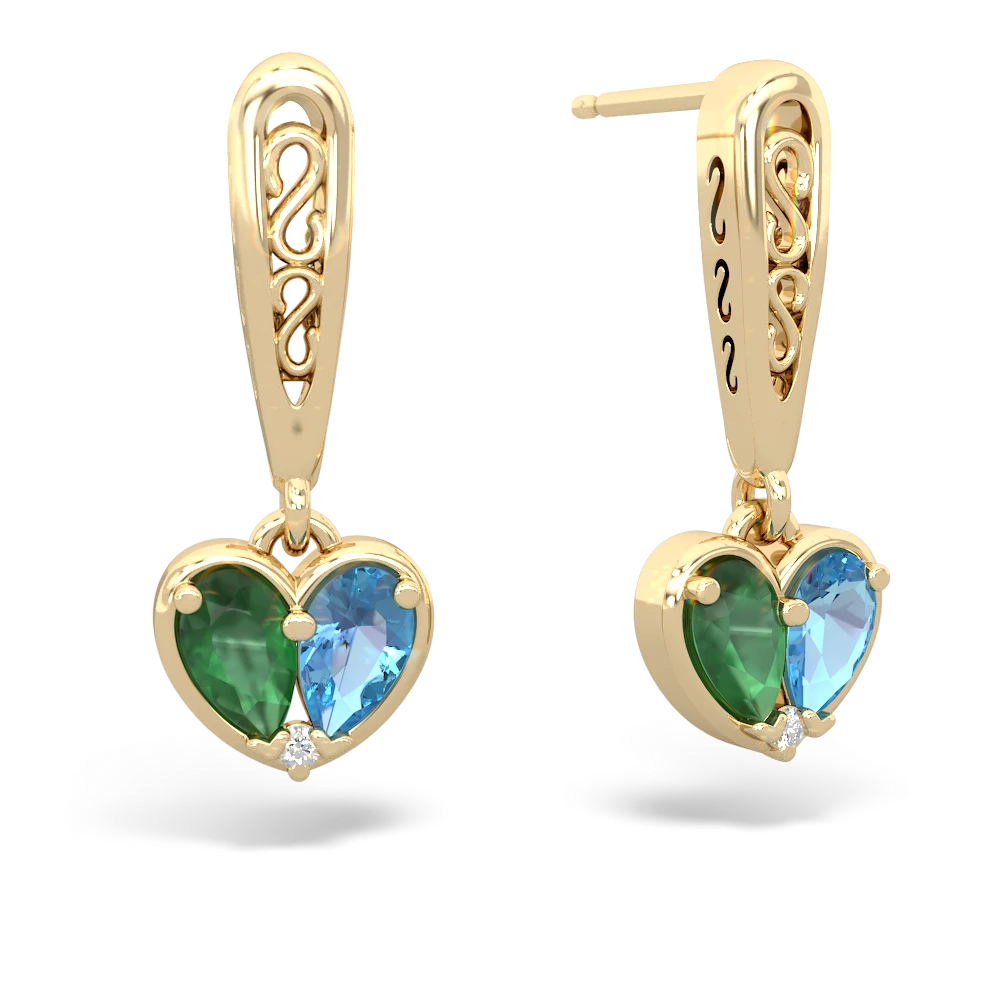 Emerald Filligree Heart 14K Yellow Gold earrings E5070