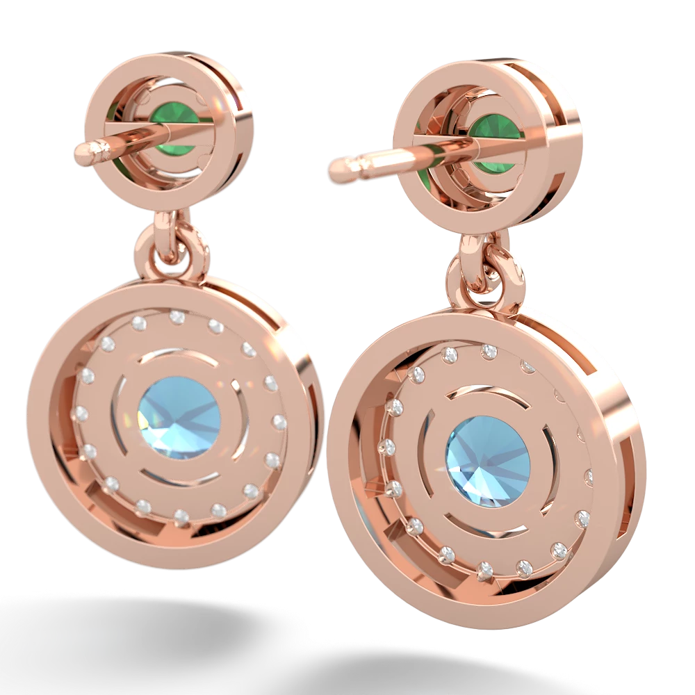 Emerald Halo Dangle 14K Rose Gold earrings E5319