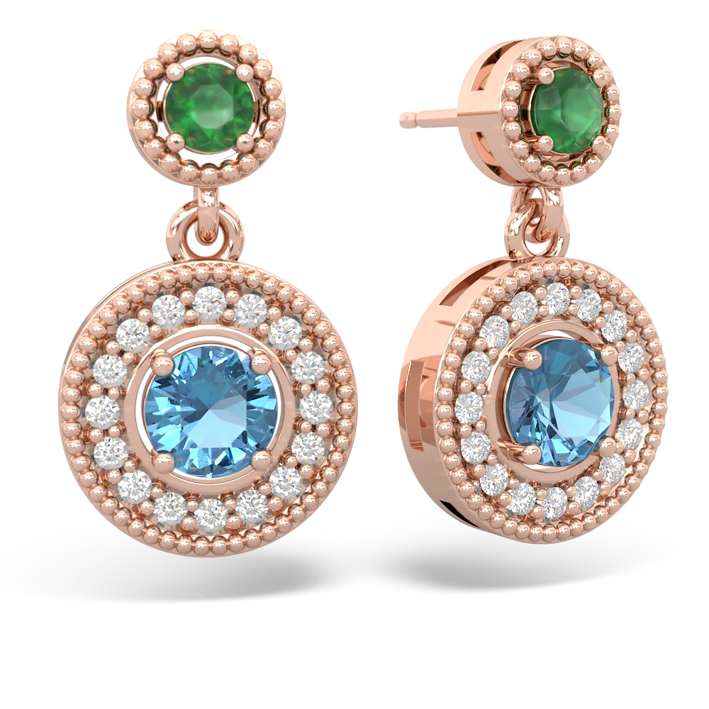 Emerald Halo Dangle 14K Rose Gold earrings E5319