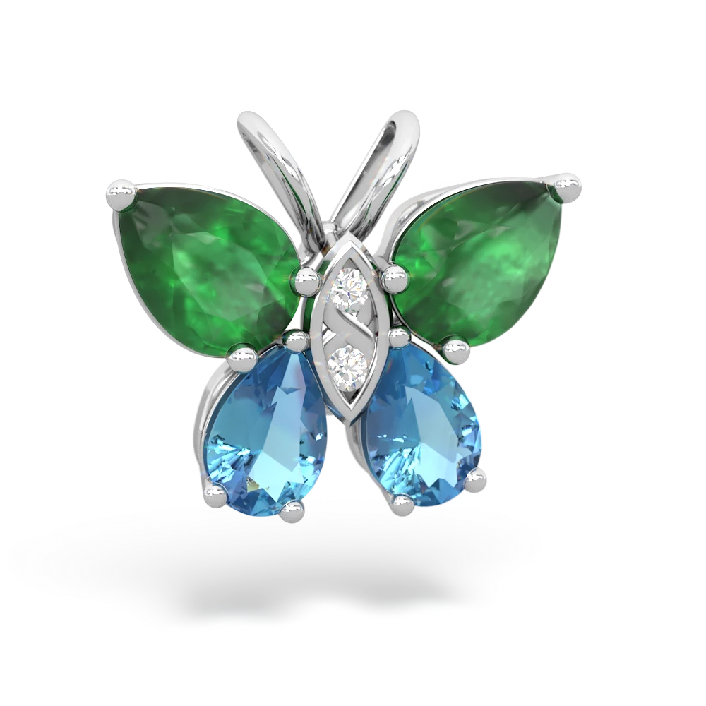 Emerald Butterfly 14K White Gold pendant P2215