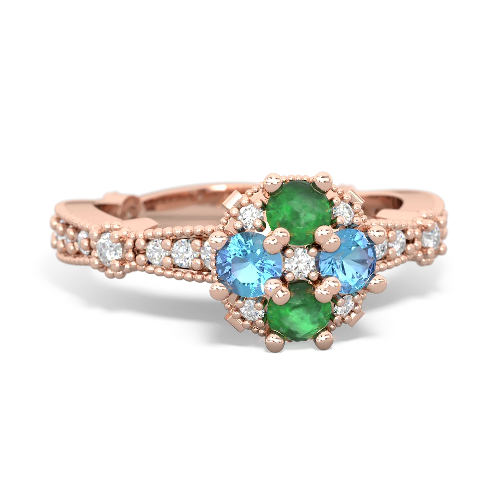 Emerald Sparkling Tiara Cluster 14K Rose Gold ring R26293RD