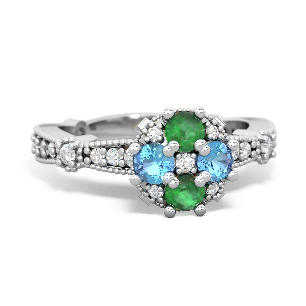 Emerald Sparkling Tiara Cluster 14K White Gold ring R26293RD