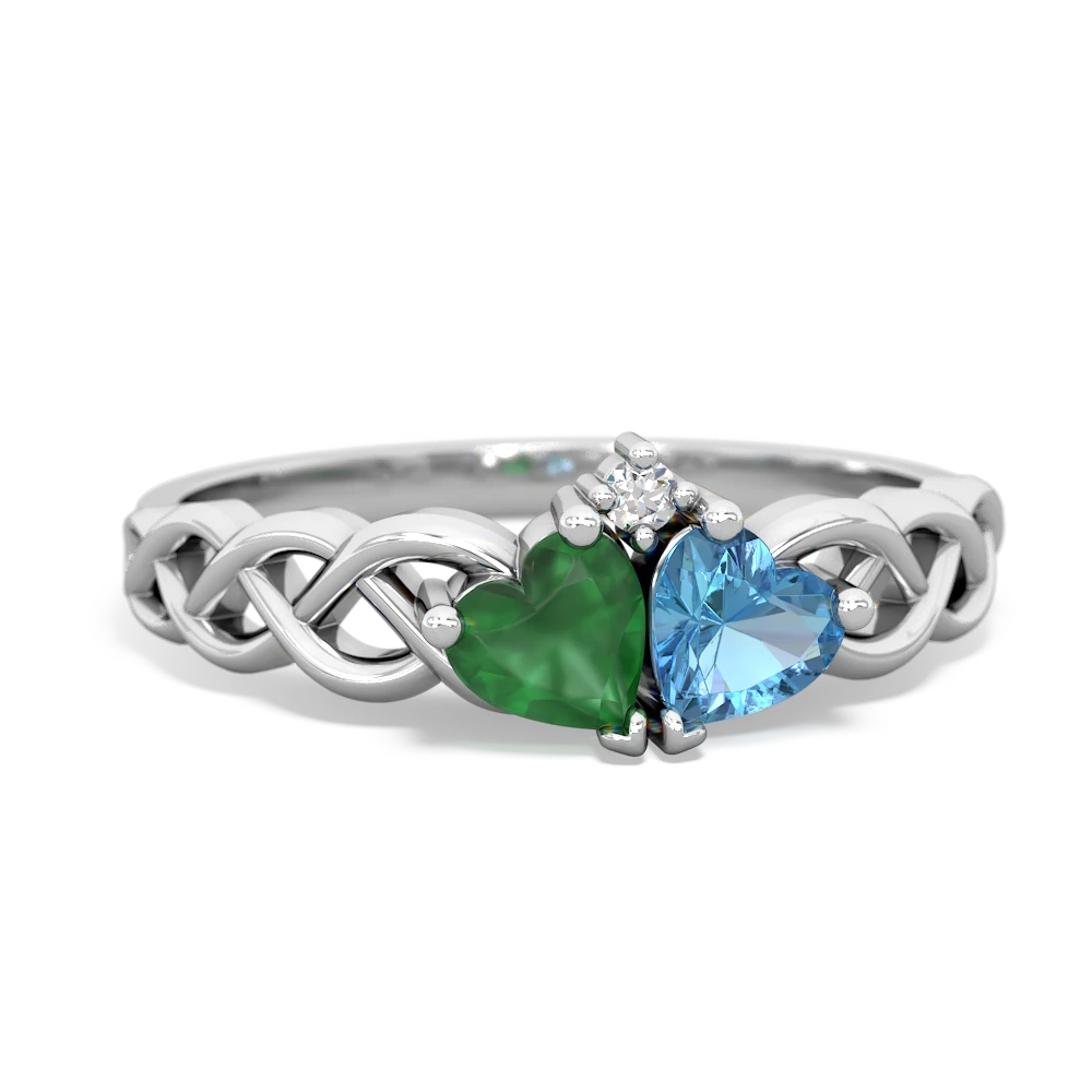 Emerald Heart To Heart Braid 14K White Gold ring R5870