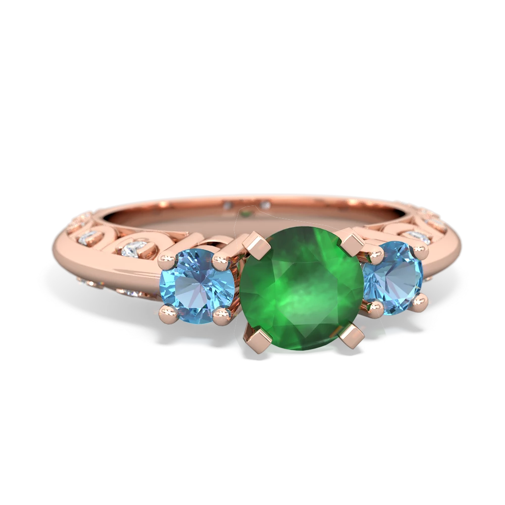 Emerald Art Deco Eternal Embrace Engagement 14K Rose Gold ring C2003