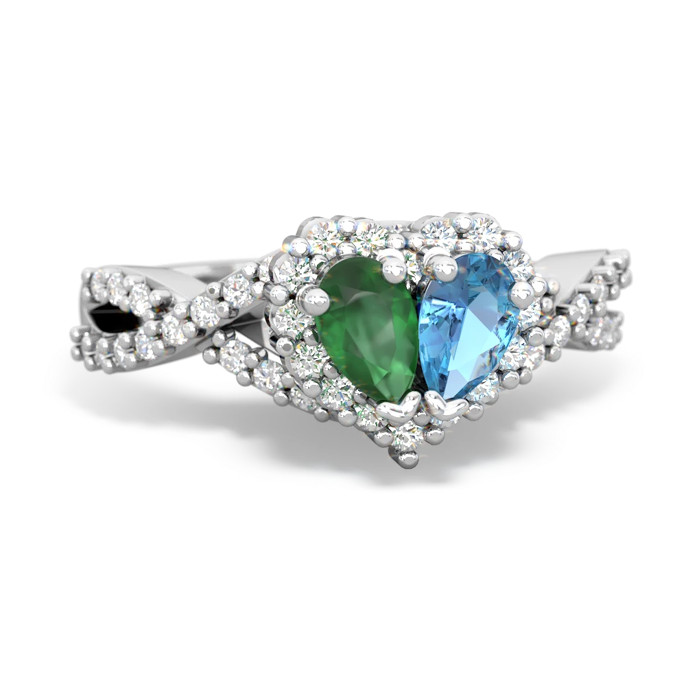 Emerald Diamond Twist 'One Heart' 14K White Gold ring R2640HRT