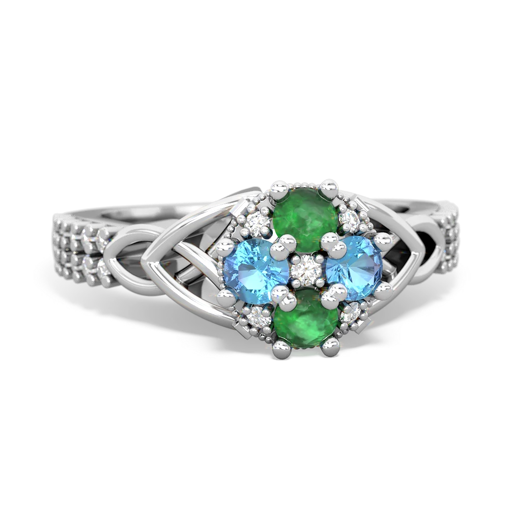 Emerald Celtic Knot Cluster Engagement 14K White Gold ring R26443RD