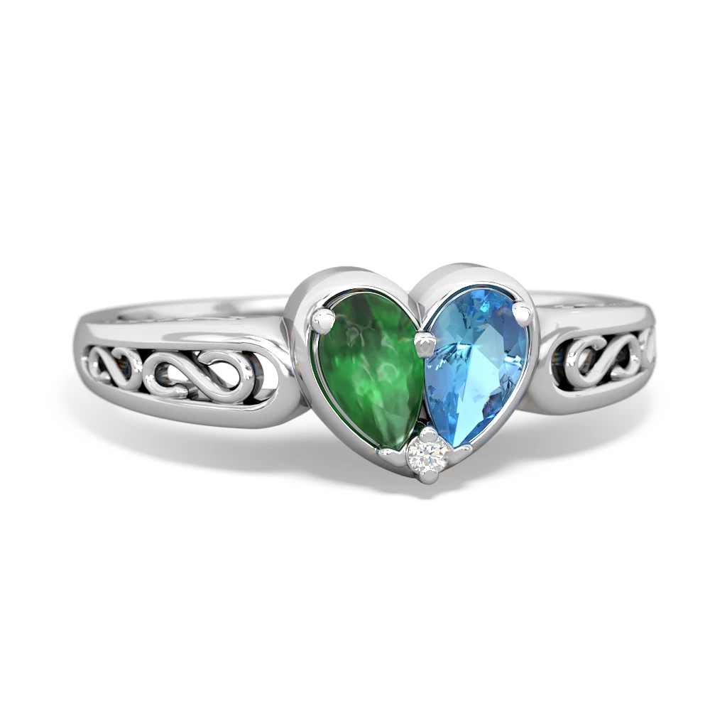 Emerald Filligree 'One Heart' 14K White Gold ring R5070