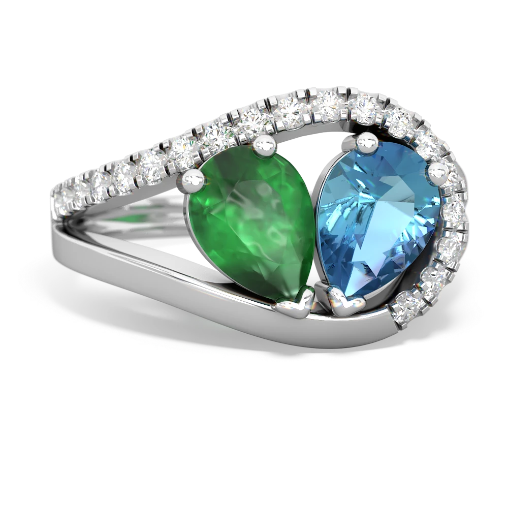 Emerald Nestled Heart Keepsake 14K White Gold ring R5650