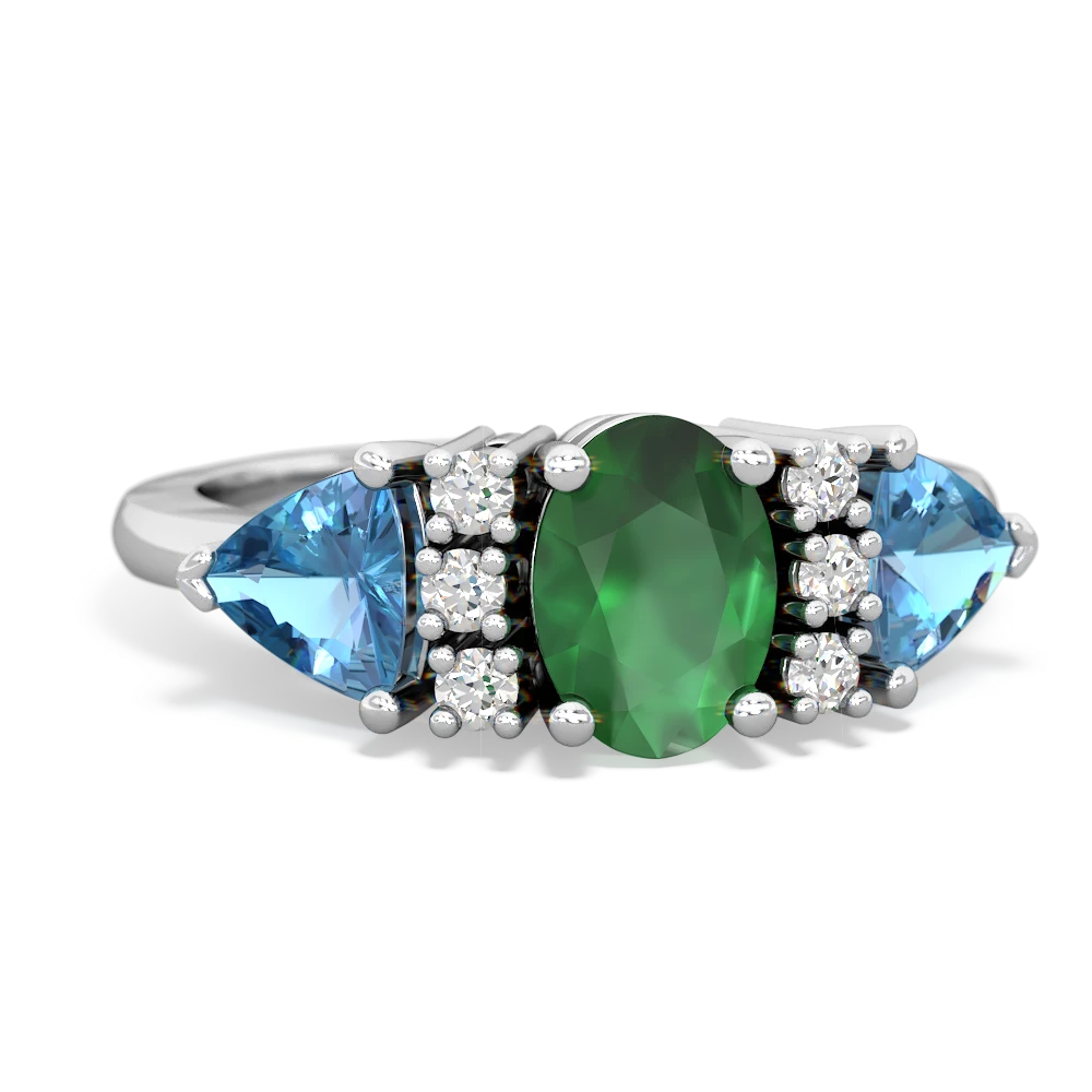 Emerald Antique Style Three Stone 14K White Gold ring R2186