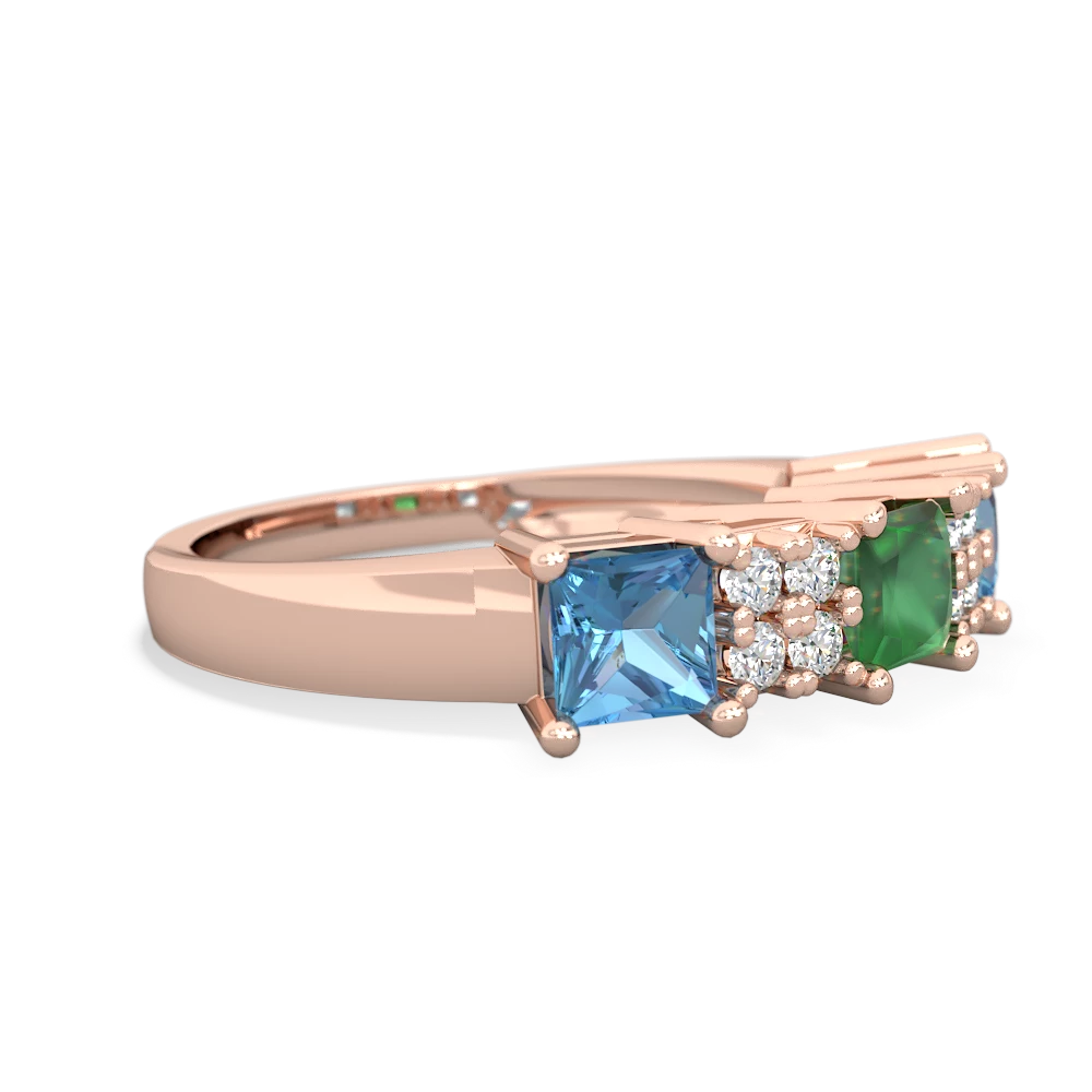 Emerald Three Stone Diamond Cluster 14K Rose Gold ring R2592