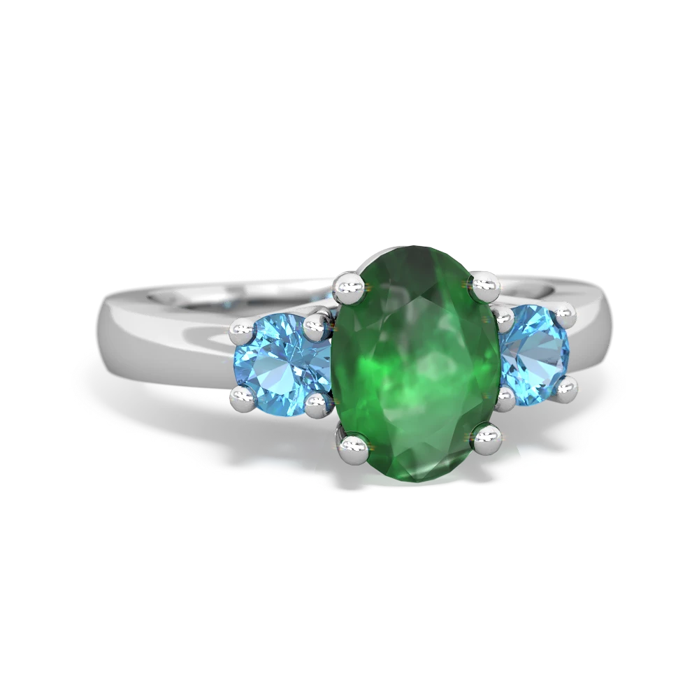 Emerald Three Stone Oval Trellis 14K White Gold ring R4024