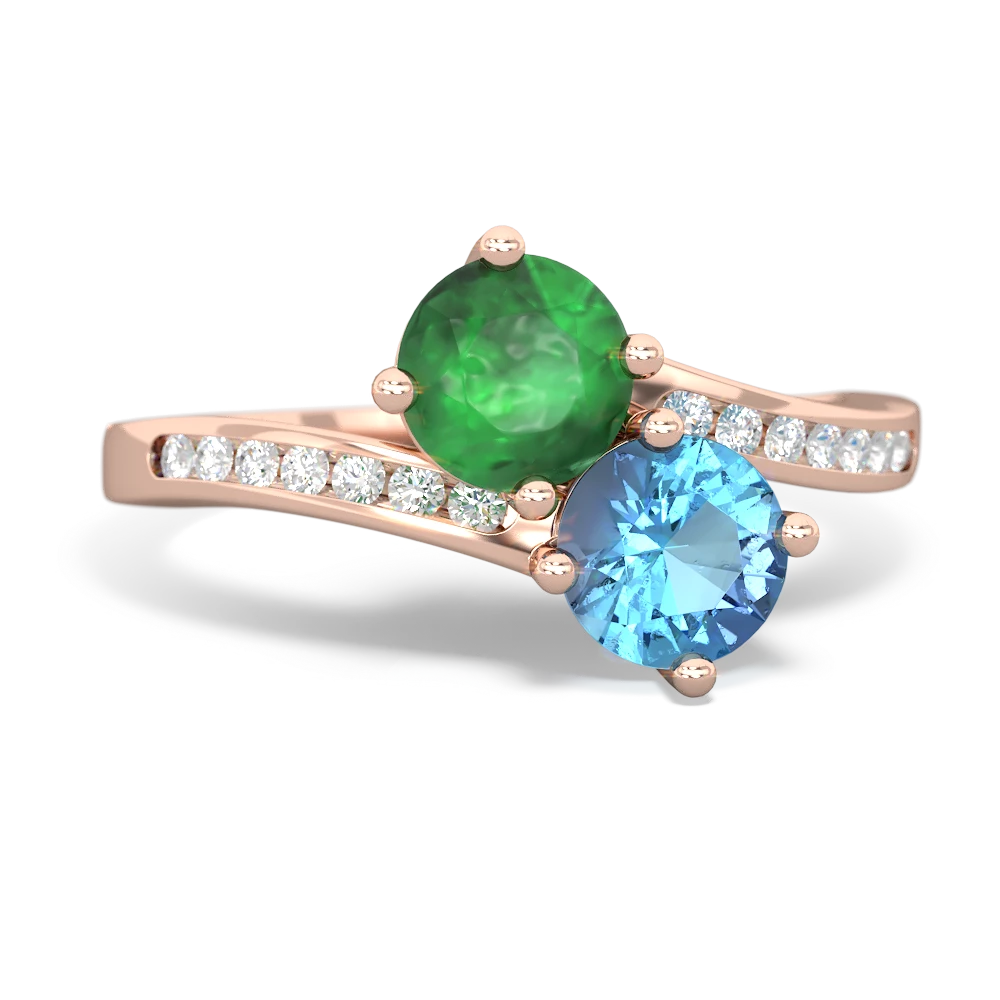 Emerald Channel Set Two Stone 14K Rose Gold ring R5303