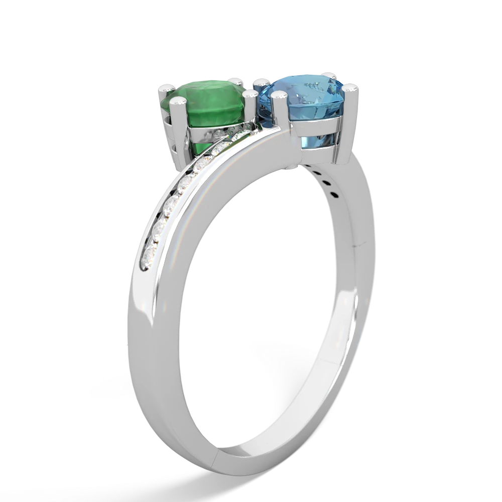 Emerald Channel Set Two Stone 14K White Gold ring R5303