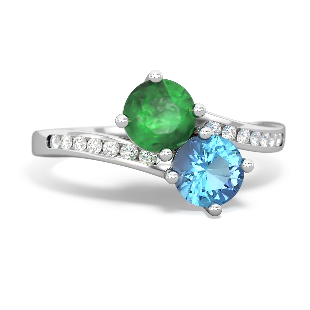 Emerald Channel Set Two Stone 14K White Gold ring R5303