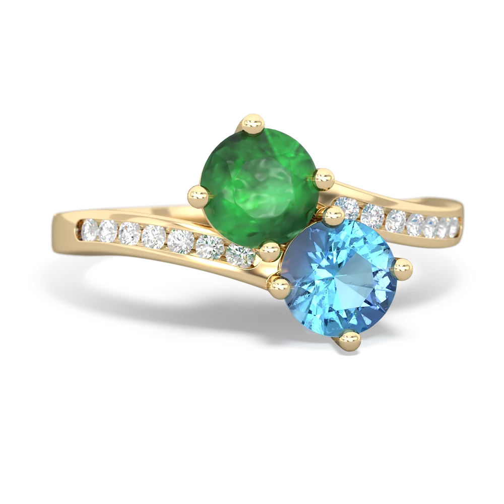 Emerald Channel Set Two Stone 14K Yellow Gold ring R5303