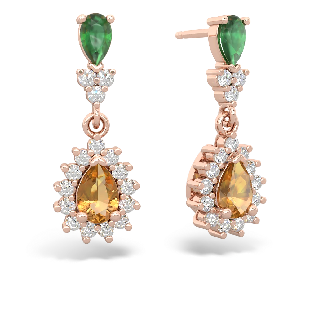 Emerald Halo Pear Dangle 14K Rose Gold earrings E1882