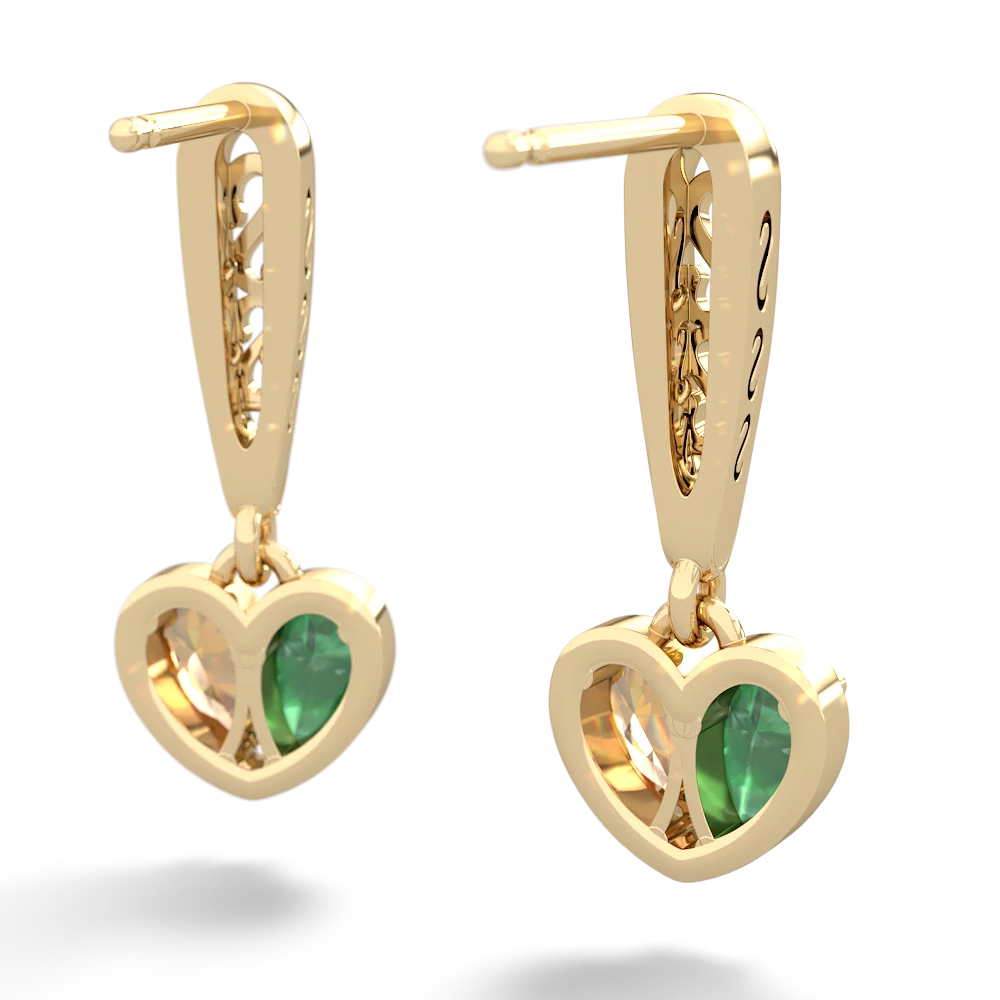 Emerald Filligree Heart 14K Yellow Gold earrings E5070