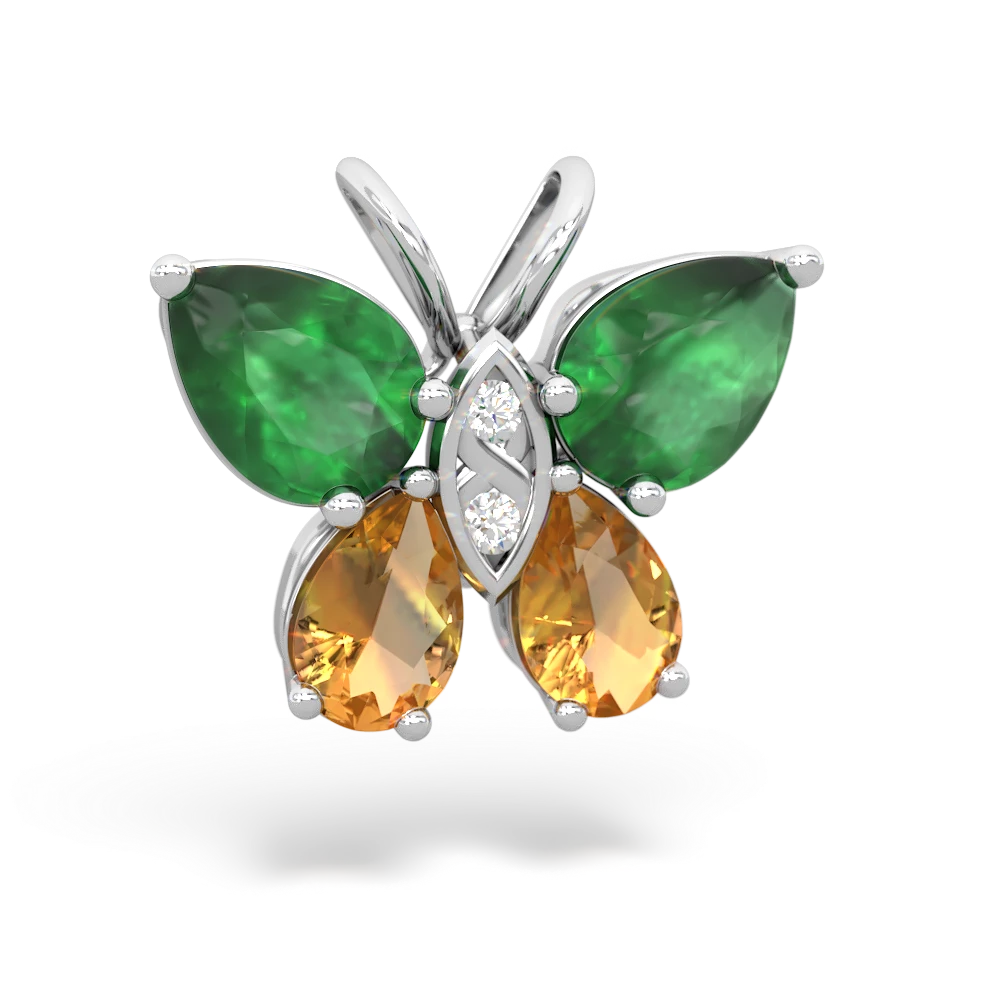 Emerald Butterfly 14K White Gold pendant P2215