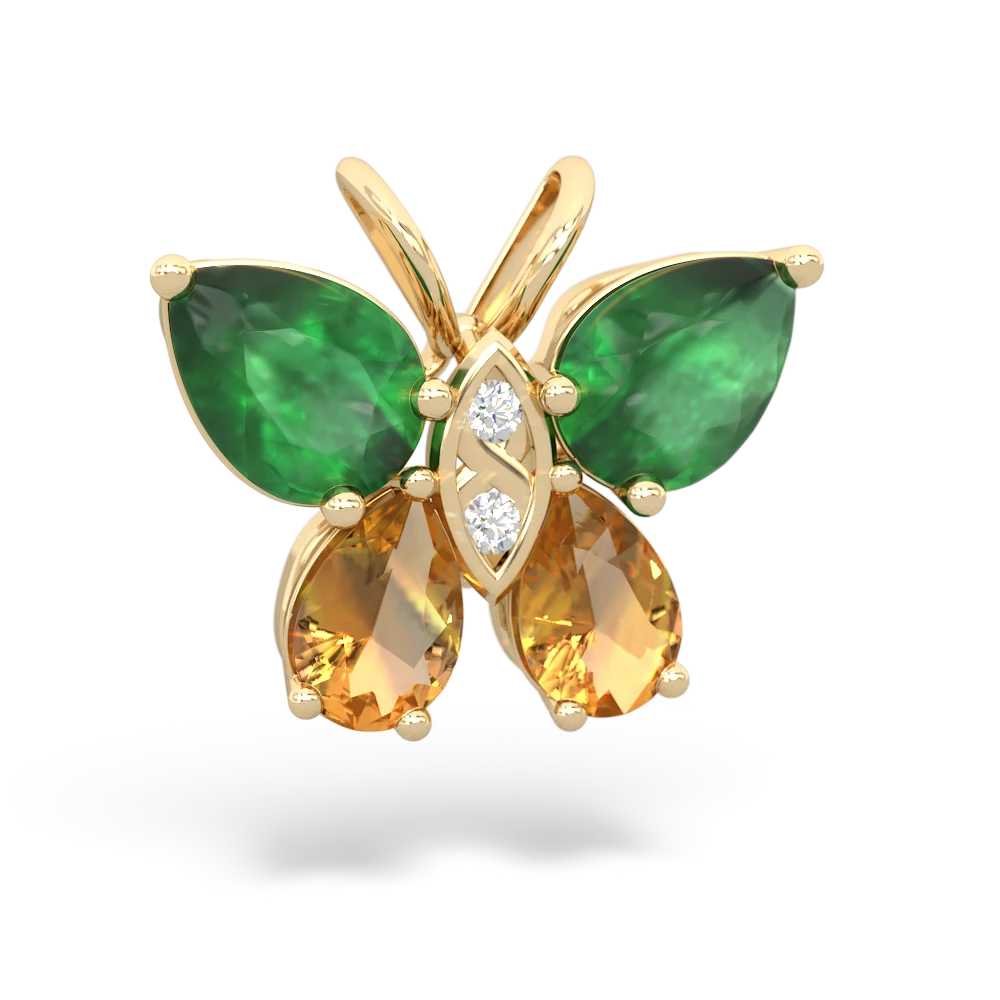 Emerald Butterfly 14K Yellow Gold pendant P2215