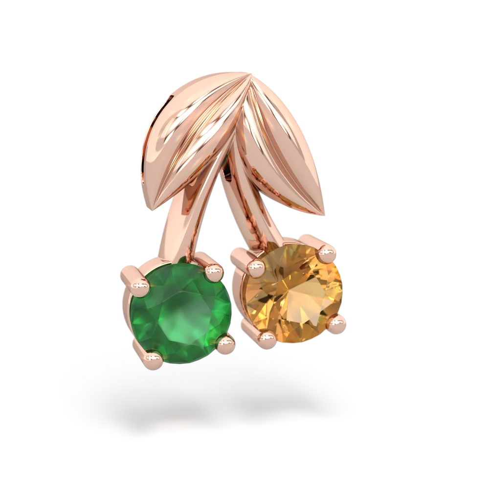 Emerald Sweet Cherries 14K Rose Gold pendant P7001