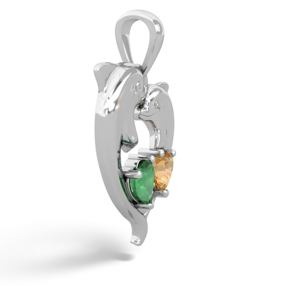 Emerald Dolphin Heart 14K White Gold pendant P5820