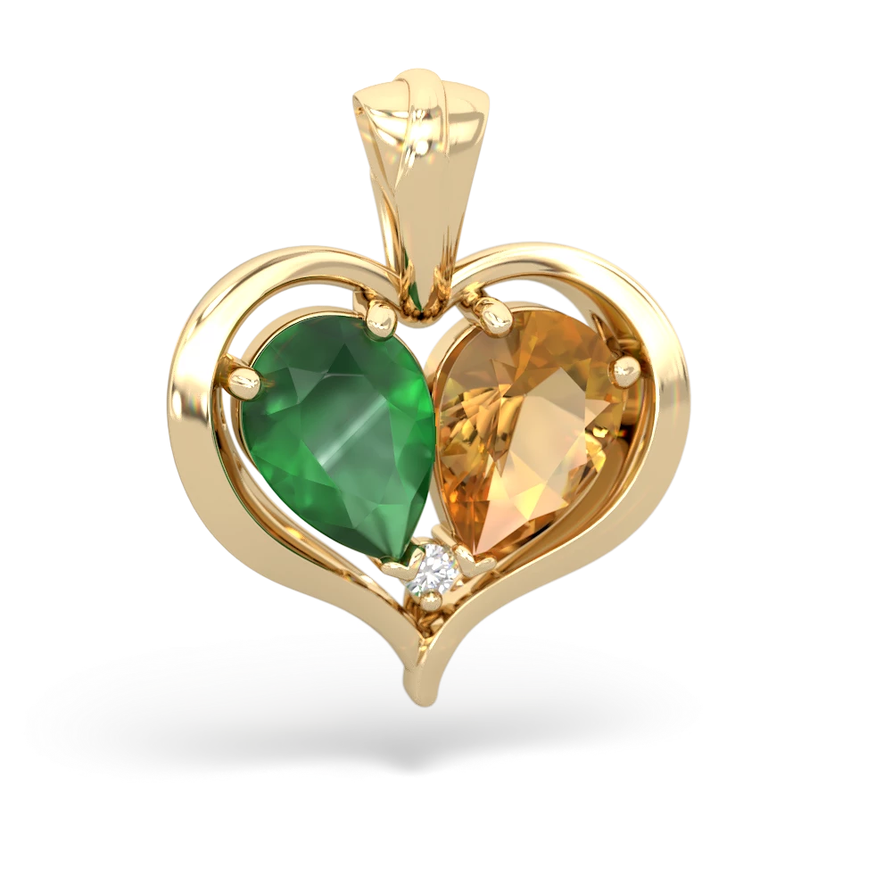 Emerald Two Become One 14K Yellow Gold pendant P5330