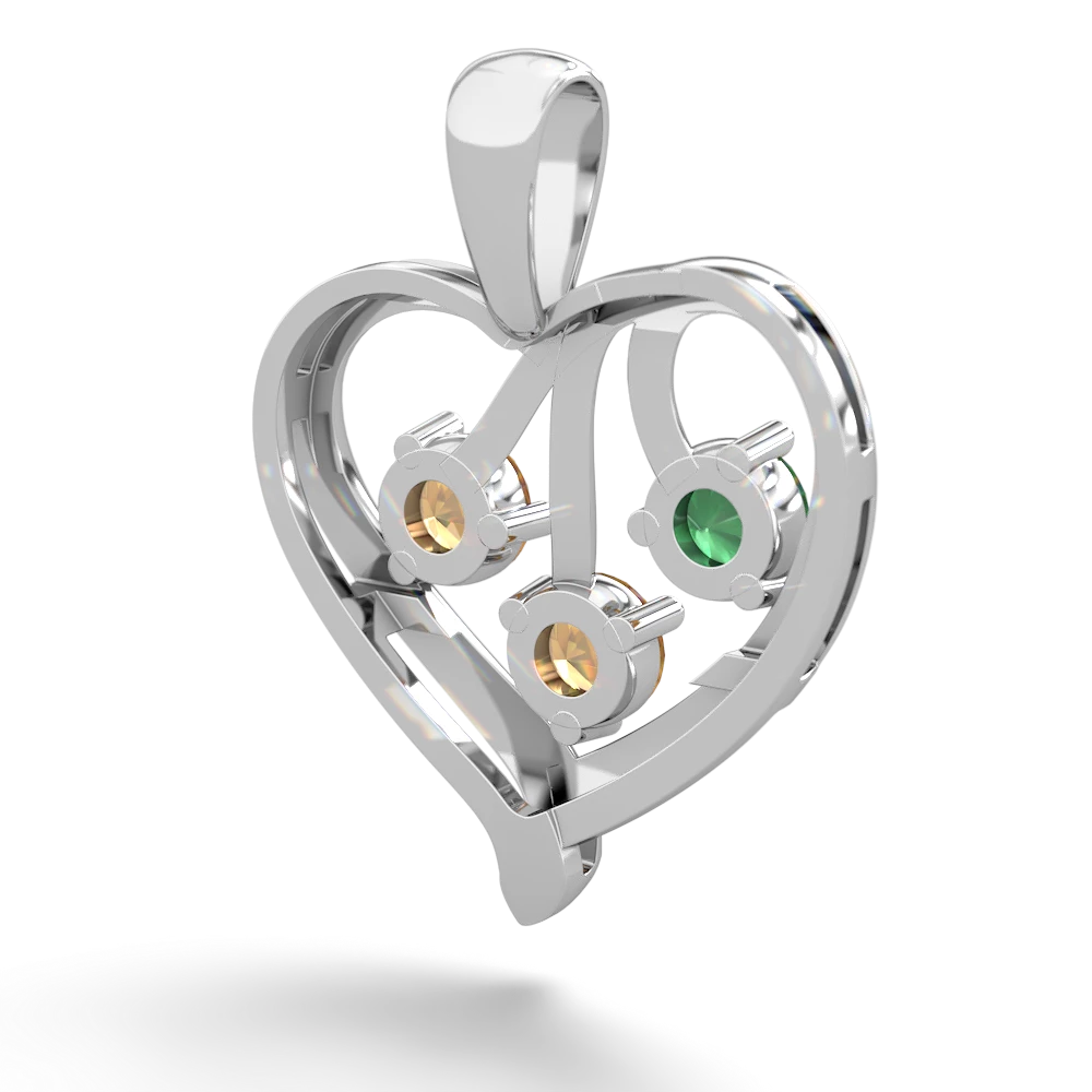 Emerald Glowing Heart 14K White Gold pendant P2233