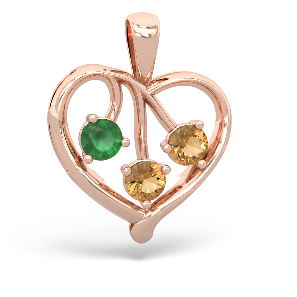 Emerald Glowing Heart 14K Rose Gold pendant P2233