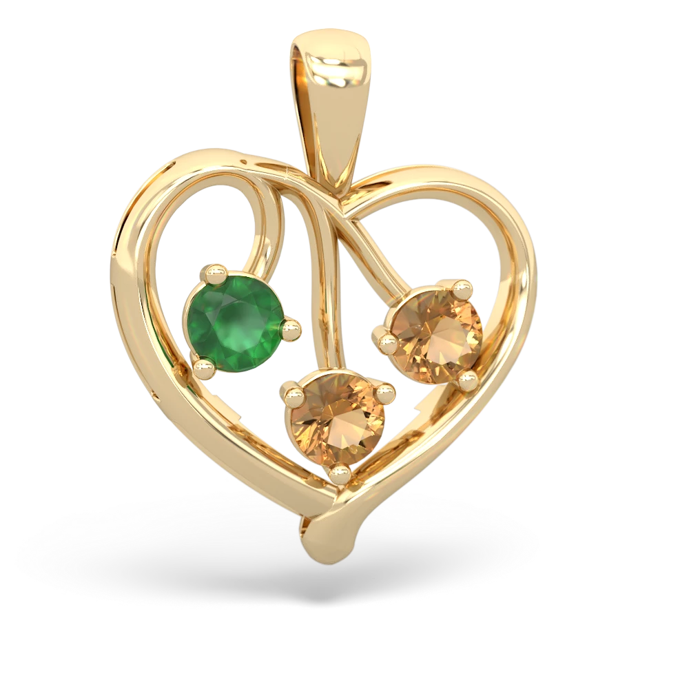 Emerald Glowing Heart 14K Yellow Gold pendant P2233