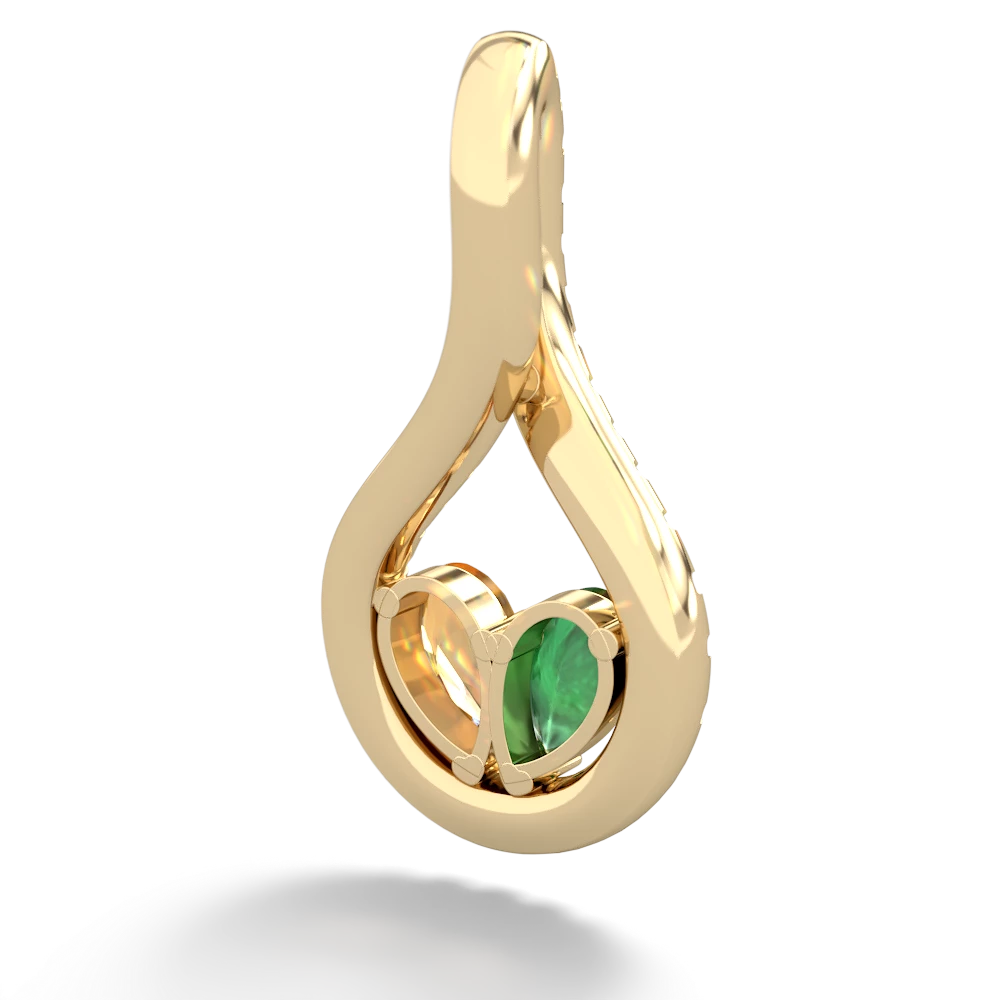 Emerald Pave Twist 'One Heart' 14K Yellow Gold pendant P5360